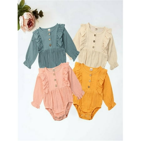 

US Newborn Baby Girls Ruffle Long Sleeve Romper Bodysuit Jumpsuit Outfit Clothes