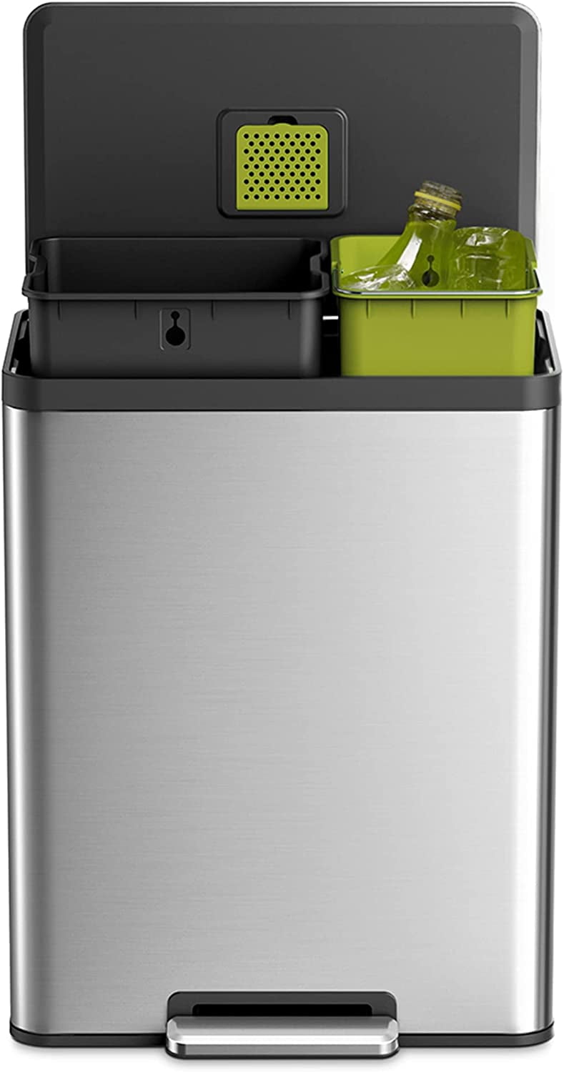 hond grens stoom Trash can EcoCasa II 36L+24L Dual Compartment Kitchen Recycle Trash Can  Stainless Steel Finish - Walmart.com