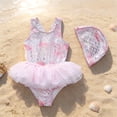 thumbnail image 2 of Huowey Baby Girl 2 Piece Swimwear Tankini Set Gradient Sleeveless Round Neck Ruffled Tiered Mesh Tutu Skirts Swimsuit With Swim Cap Beachwear Fashionable Beach Pool Bathing Suit,Red,5-6 Years, 2 of 9