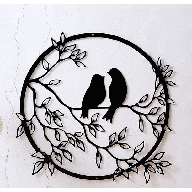 Arte de pared de Metal, pájaros en rama, silueta de pájaro de Metal, escultura de pared, cartel colgante de pared, decoración artística de pared