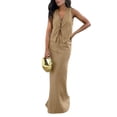 thumbnail image 3 of Women Maxi Skirt Set 2 Piece Outfits Sleeveless Top Maxi Skirt Going Out Two Piece Skirt Set Khaki M, 3 of 7