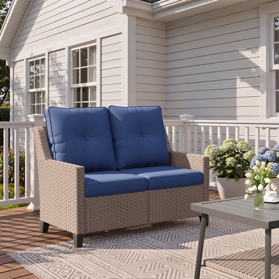 NestNook 2-Seat Outdoor Wicker Loveseat Sofa with Cushions, Patio Conversation Couch for Porch, Balcony & Garden, All-Weather Rattan Frame