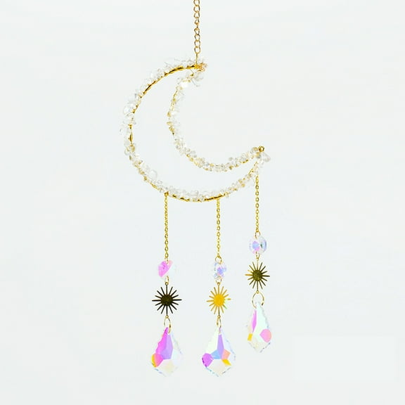 Kokovifyves Clearance Sale Items Home Kitchen Natural Amethyst Gravel Moon Pendant Handwoven Catcher Wind Chime Lighting Pendant Decorative Gift
