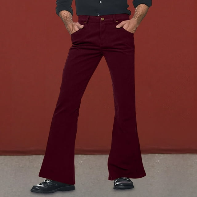 Casual Flared Trousers with Button Detailing for Relaxed Everyday Wear Retro- Solid Color Bottoms for Men