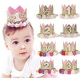thumbnail image 3 of Anvazise Baby Girl Crown Letter Shiny Sequins Flower Headwear Birthday Festival Headband Pink1, 3 of 13