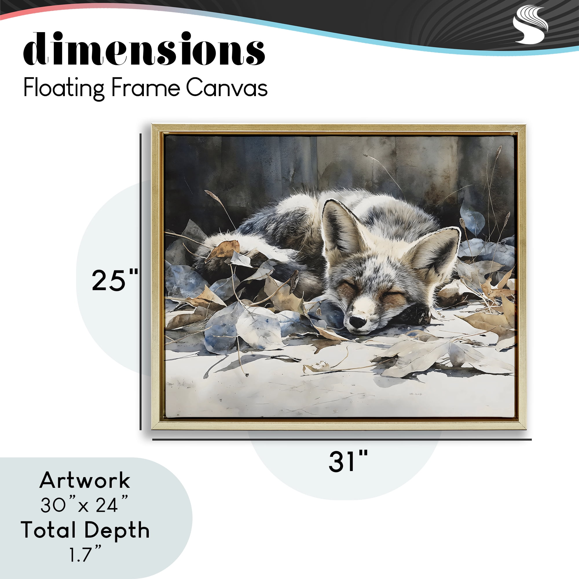 Stupell Industries Blue Fox Resting Among Leaves Gold Framed Floater Canvas Wall Art, design by Franklyn Gregory