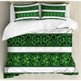 thumbnail image 3 of Irish Duvet Cover Set Twin Size, Shamrock Borders Gaelic Nature Botany Theme Artistic Trefoils with Swirls, Decorative 2 Piece Bedding Set with 1 Pillow Sham, Forest Green White, by Ambesonne, 3 of 3