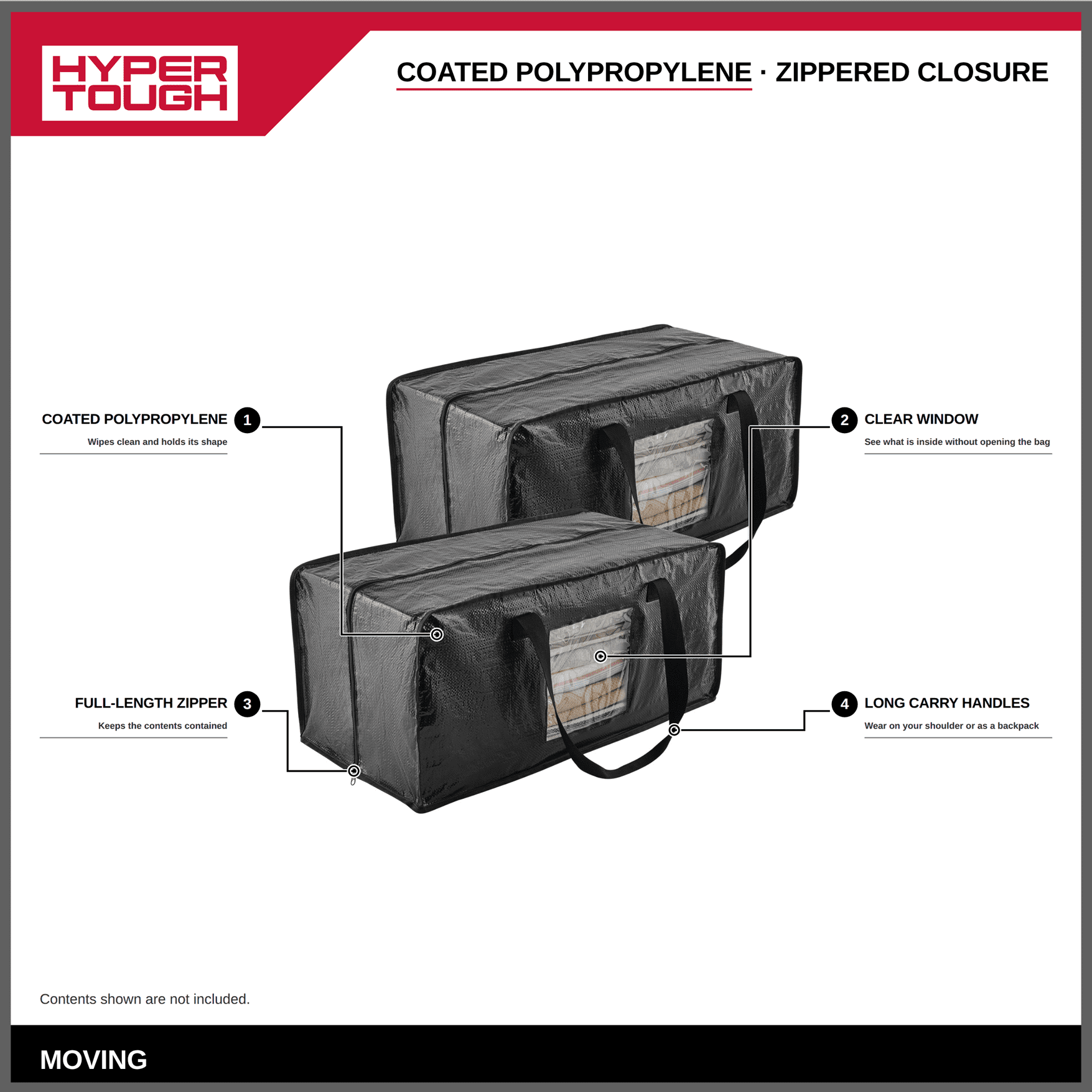 Hyper Tough Heavy-Duty Moving Bags with Clear Window and Backpack Carry, 2-Pack
