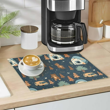 

Bear Tree Car Tents Dish Drying Mat 12 x18 Kitchen Counter Dish Pad Microfiber Absorbent Drainer Rack for Coffee Bar