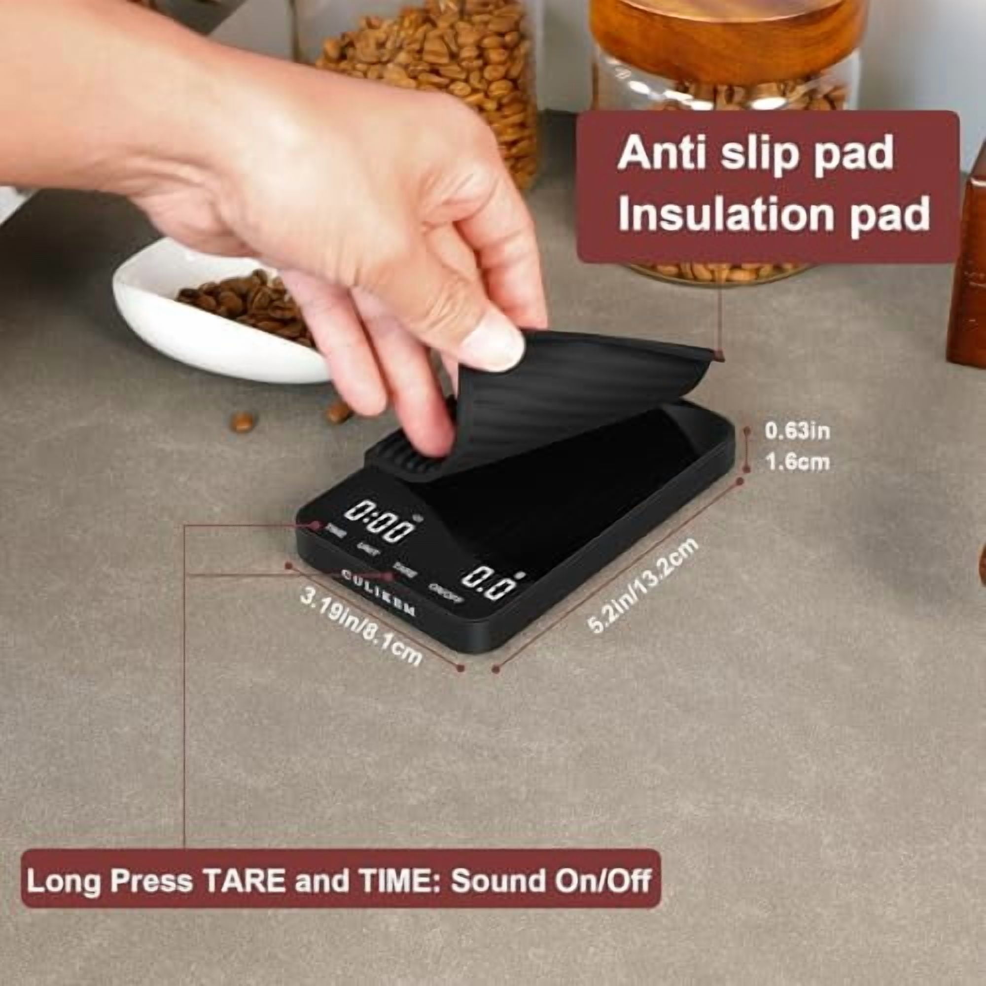 Coffee Espresso Scale with Timer, Kitchen Food Digital Matcha Scale, Rechargeable, Glass Mirror Design, for Barista, 0.3-2000g/0.1g