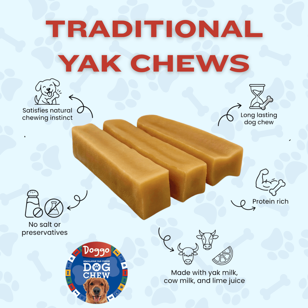 Doggo Dog Chew Natural Himalayan Yak Chews for Dogs, Medium, Long-Lasting, 1 lb, 6 Pieces