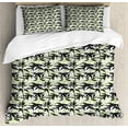 thumbnail image 1 of Asian Duvet Cover Set Queen Size, Silhouettes of Eastern Bamboo Leaves Classic Chinese Nature Romantic, 3 Piece Bedding Set with 2 Pillow Shams, Pale Green White and Black, by Ambesonne, 1 of 3