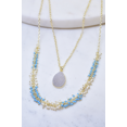 thumbnail image 3 of Gold Two-Strand Necklace with Turquoise and Pearl Beads and White Druzy Pendant, 3 of 4