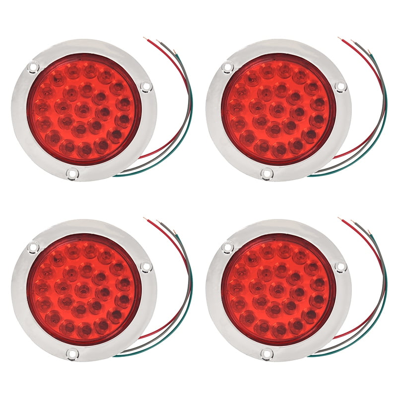 4 Pack Round Led Trailer Tail Lights Red 24 Led Flange Mount Waterproof
