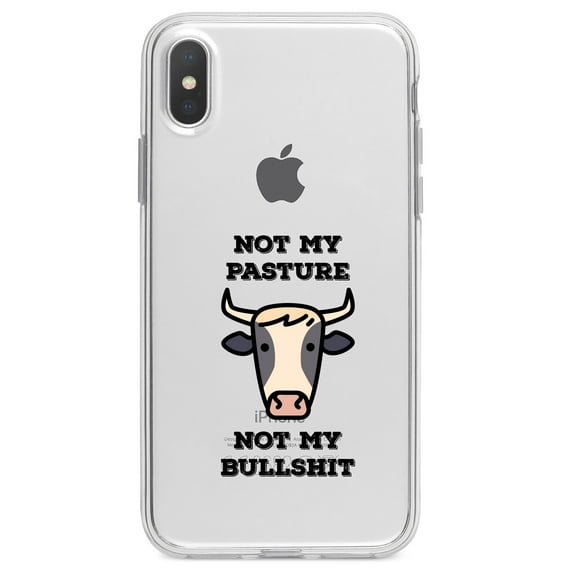 DistinctInk Clear Shockproof Hybrid Case for iPhone XS Max (6.5" Screen) - TPU Bumper Acrylic Back Tempered Glass Screen Protector - Not My Pasture, Not My BS