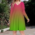 thumbnail image 2 of Pink Green Gradient Long Sleeve Dresses For Women Vintage Elegant Party Dress Oversized V-neck Dress S-8XL, 2 of 7