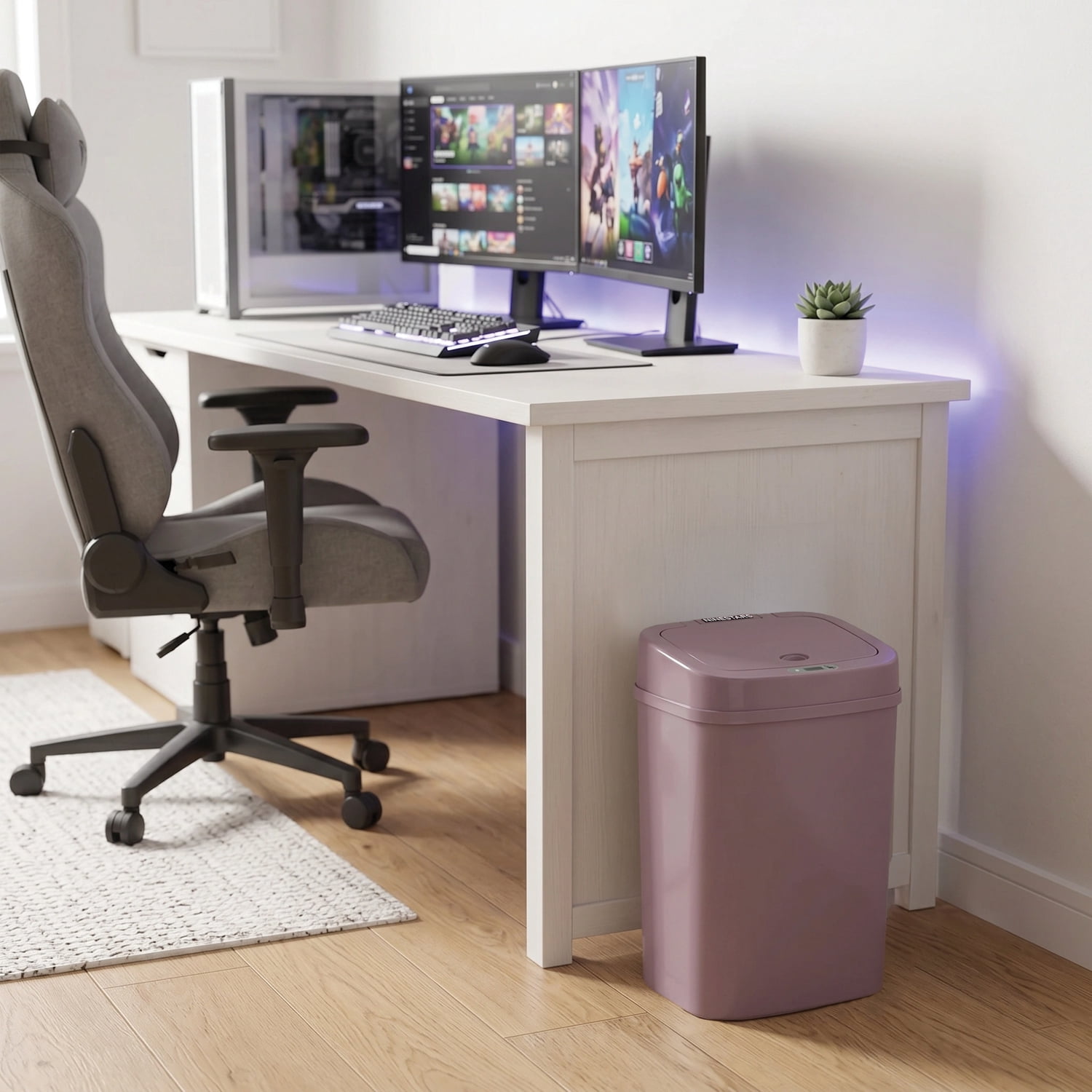 Nine Stars Automatic Bathroom Trash Can, 3.2 Gallon Plastic, Motion Sensor Waste Bin with Soft Close Lid, Hazy Purple