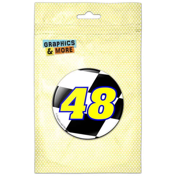 Number 48 Checkered Flag Racing Pinback Button Pin Badge