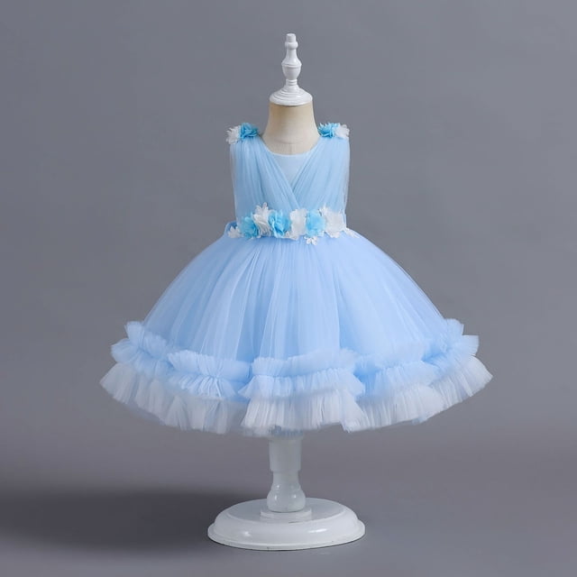 Vestido infantil, vestido de pastel de hilo hinchado, vestido de princesa, vestido de niña para el primer cumpleaños de niña de las flores