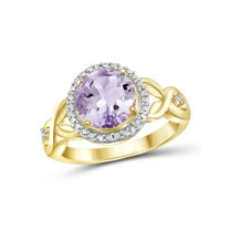 JewelersClub Pink Amethyst Ring Birthstone Jewelry – 1.75 Carat Pink Amethyst 14K Gold Plated Silver Ring Jewelry with White Diamond Accent – Gemstone Rings with Hypoallergenic 14K Gold Plated Silver