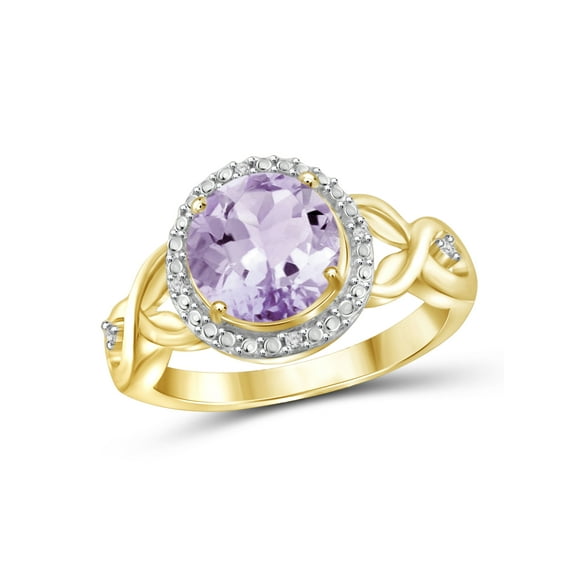 JewelersClub Pink Amethyst Ring Birthstone Jewelry – 1.75 Carat Pink Amethyst 14K Gold Plated Silver Ring Jewelry with White Diamond Accent – Gemstone Rings with Hypoallergenic 14K Gold Plated Silver