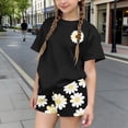 thumbnail image 2 of DJDLJWCJ 2 Piece Girls Short Sleeve Tee and Shorts Set Summer Crewneck Tee Shirts with Stretch Soft Elastic Waist Shorts Black Size 7-8 Years, 2 of 7