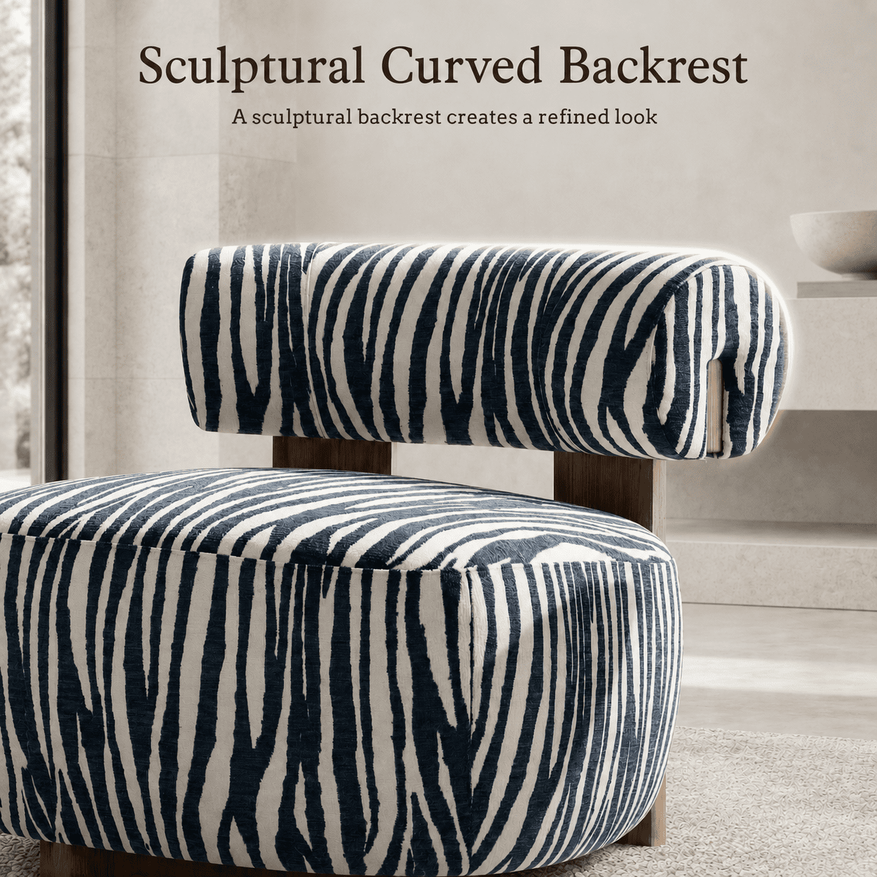 Aenkyo Zebra Stripe Chenille Accent Chair, 24 Inch Deep Seat Armless Chair, Midnight Blue