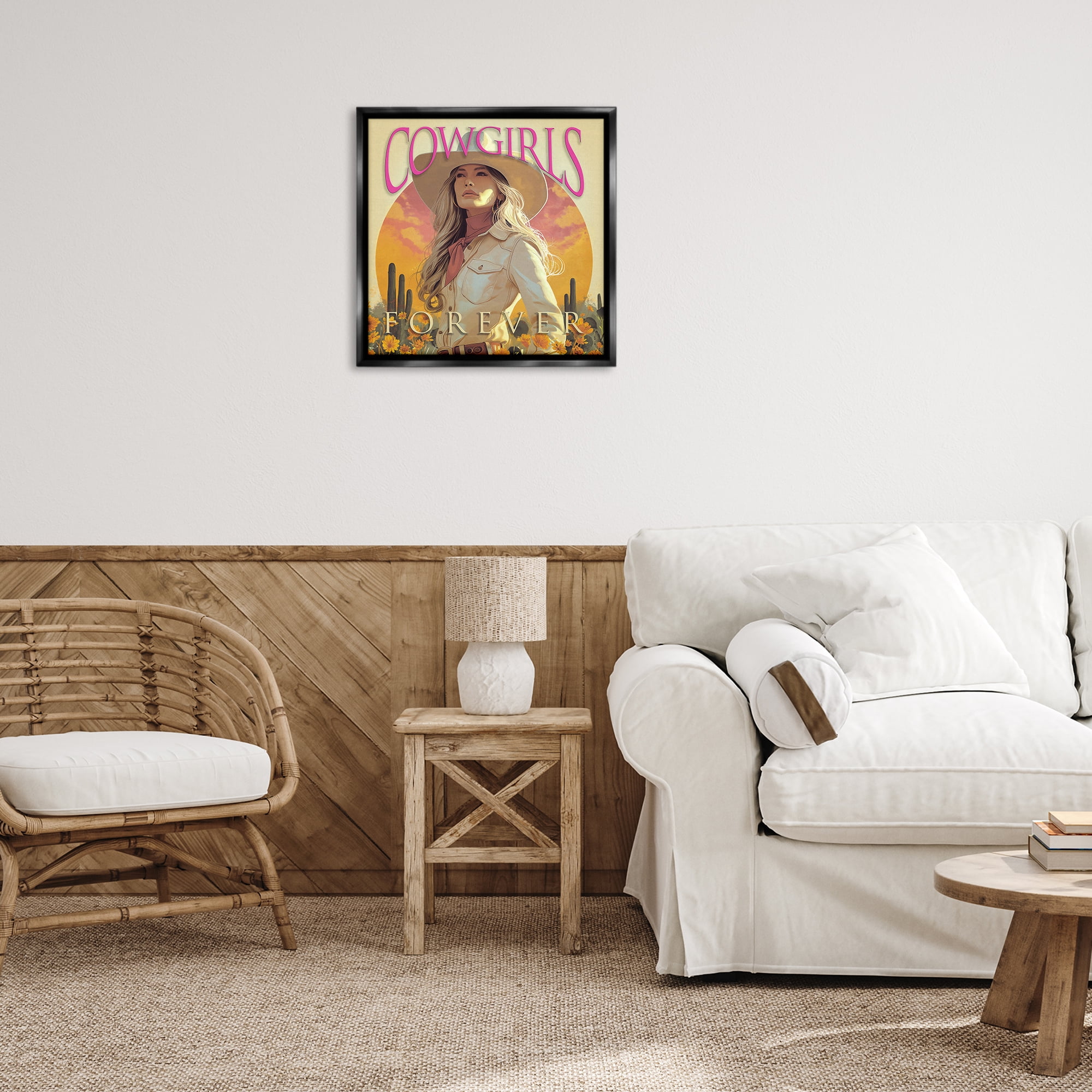 Stupell Industries Cowgirls Forever Portrait People Painting Black Floater Framed Canvas Art Print Wall Art, 25 x 25