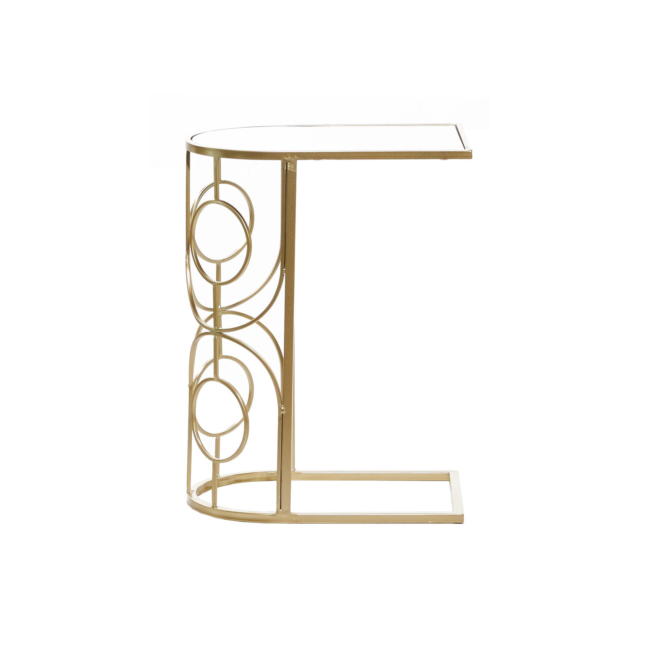 DecMode 12" x 24" Gold Metal Geometric Accent Table with Mirrored Glass Top, 1-Piece