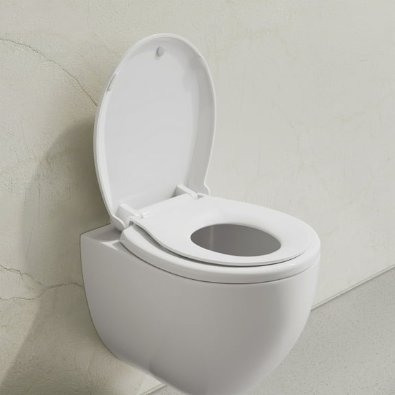 Round Toilet Seat with Toddler Seat Built In, Family Toilet Seat in Glossy White