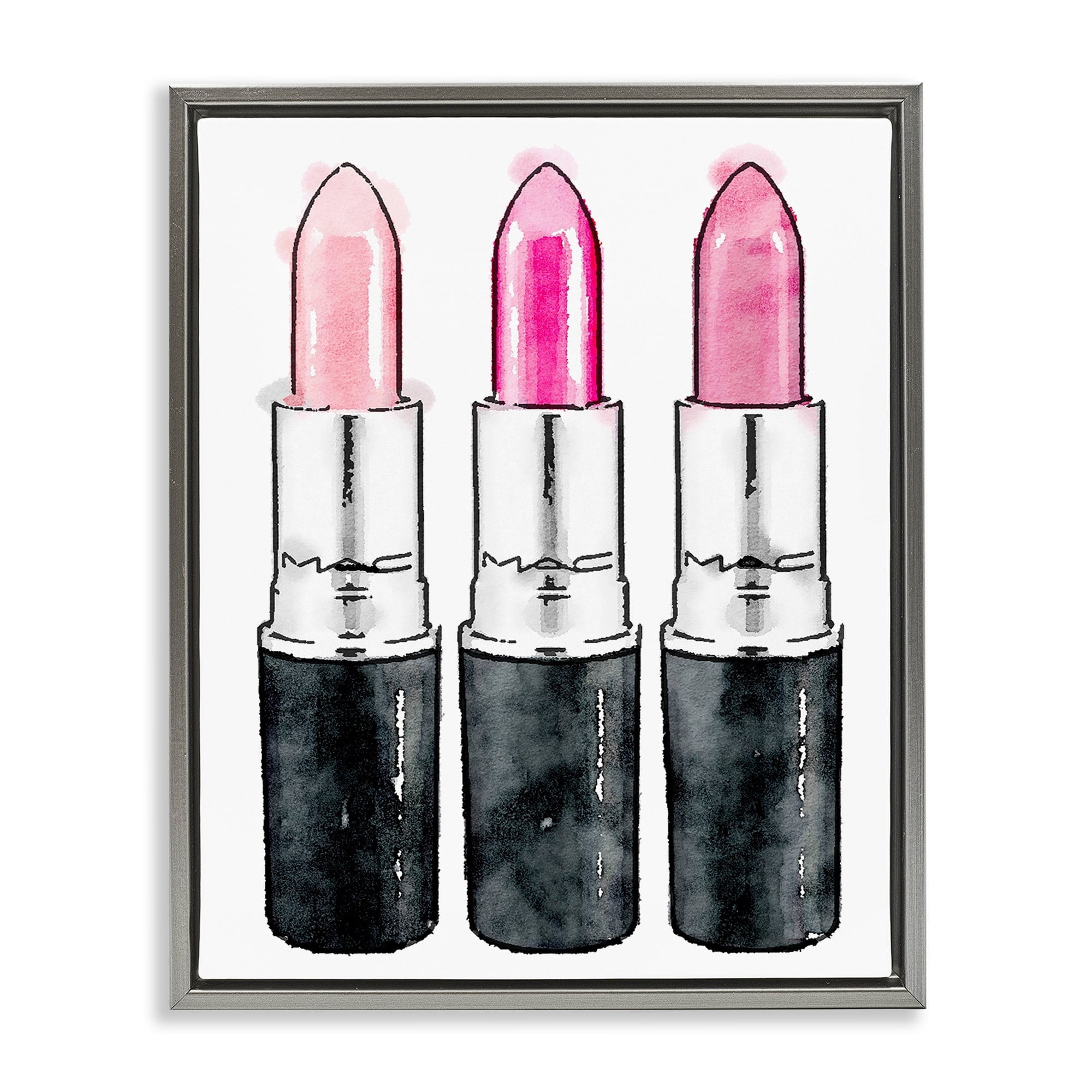 Stupell Industries Three Pink Lipsticks Luster Gray Framed Floating Canvas Wall Art, 24x30, by Amanda Greenwood