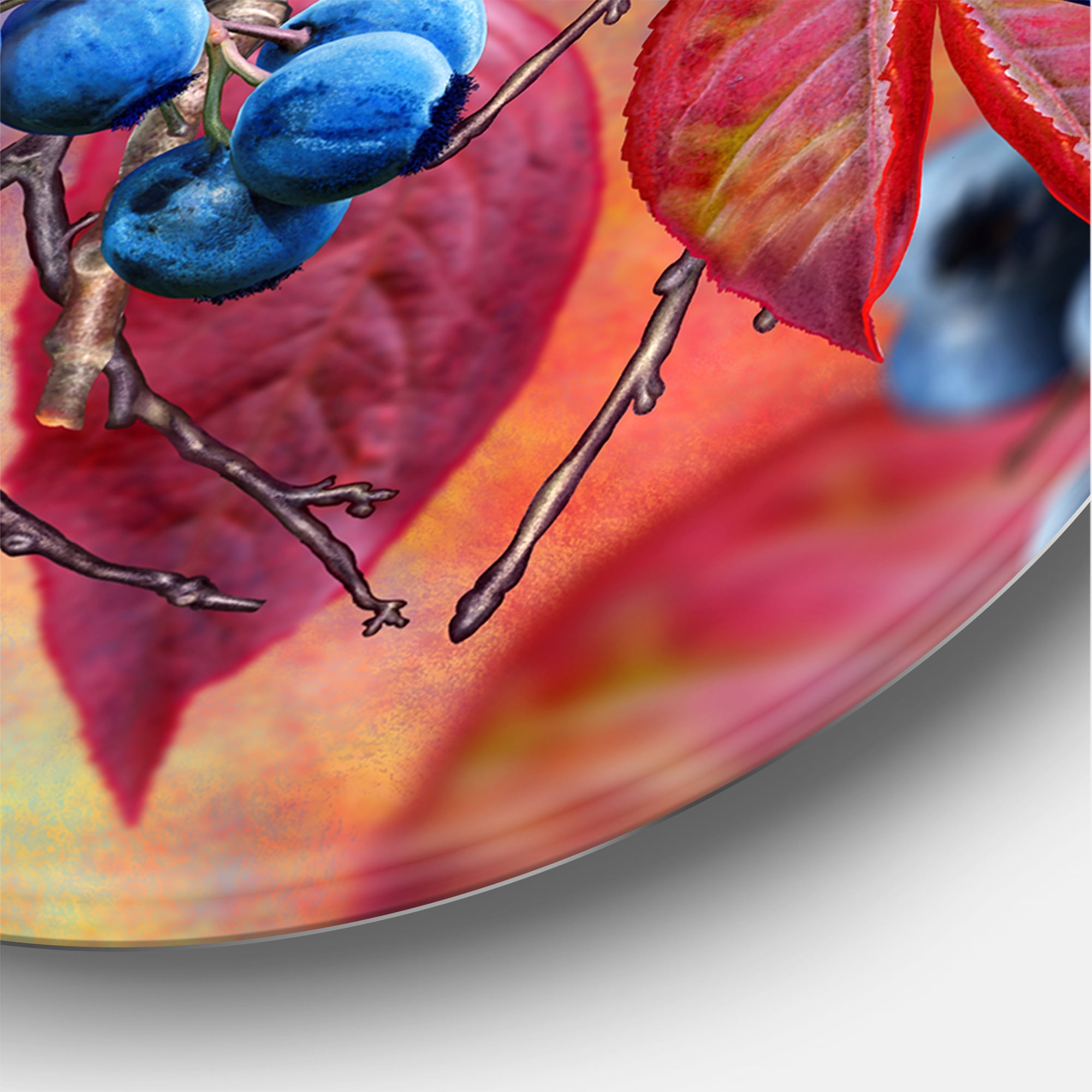 Designart 'Bright Bird Bullfinch Sitting On A Branch of Berries I' Traditional Circle Metal Wall Art 36x36 - Disc of 36