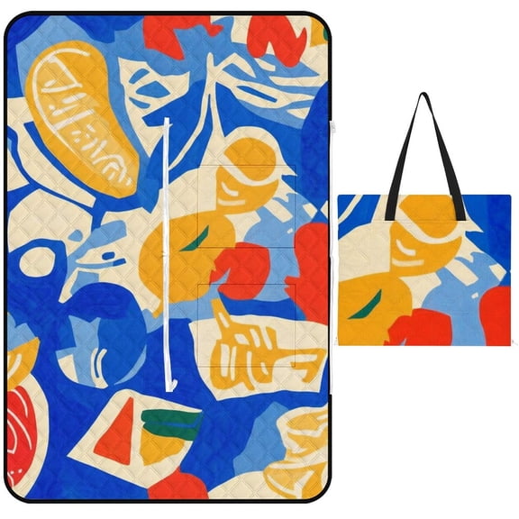 Tropical Fruits with Exotic Flavors Waterproof Picnic Blanket with Foldable Zipper, Suitable for Outdoor Use, Suitable for Travel, Camping, Beaches, Parks, Grasslands, Picnic Blanket Accessories