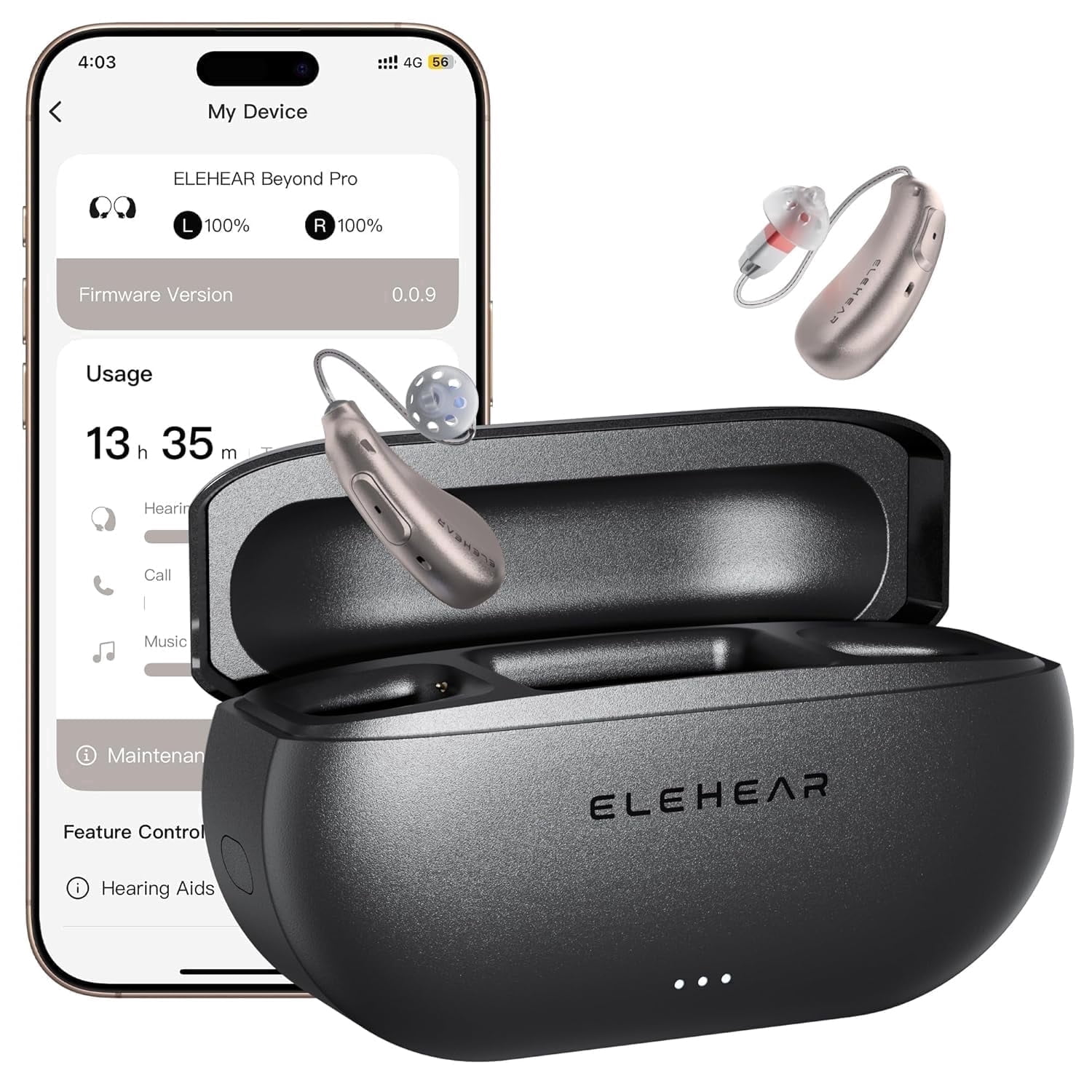 ELEHEAR Beyond Pro OTC Hearing Aids, Bluetooth, App Control, Champagne Gold