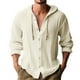 thumbnail image 1 of Camisa de lino con botones y capucha para hombre: manga larga, lengüetas para remangar, botones de madera, ropa de playa/casual, tallas S-XXXL, 1 of 8