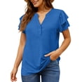 thumbnail image 3 of UVN Summer Blouse for Women Ruffle Short Sleeve Shirts V Neck Button Down Elegant Ladies Tops, 3 of 9