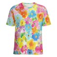 thumbnail image 5 of Floral Colorful Flower Womens Tops Women's Fashion Casual Short Sleeve Flower Print Round Neck Pullover Top Blouse, 5 of 6
