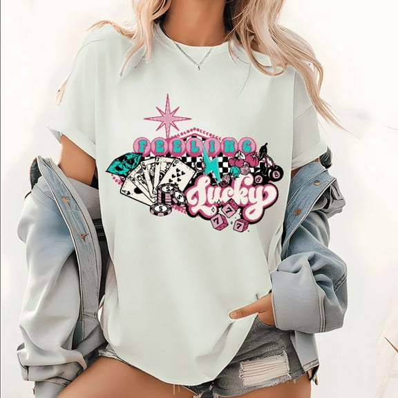 White Rocking Lucky Casino Poker Graphic Tees Print Tshirt Women Shirts S-5XL Cotton Casual Tops