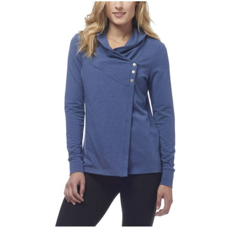 Danskin Women s French Terry Asymmetrical Yoga Wrap Jacket Blue Depths Heather Medium Walmart