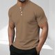 thumbnail image 1 of Blusas y camisas de manga corta y cuello redondo para hombre, blusa informal de poliéster de color liso con botones y cuello redondo a la moda para hombre., 1 of 5
