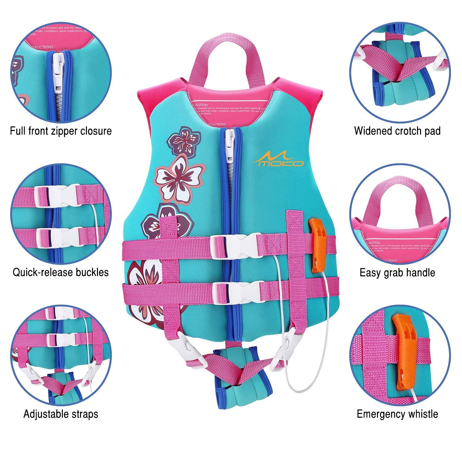 MoKo Kids Swim Vest for Boys Girls, Swimming Float Jacket Swimsuit Buoyancy Swimwear for 46-77 lbs,L Size,Blue
