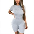 thumbnail image 2 of Douhoow Women Short Jumpsuit Solid Color Zipper Slim Bodysuit Bodycon Jogging Romper, 2 of 5