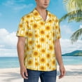 thumbnail image 3 of Sikiie Yellow White Striped Sunflower Print Men's Hawaiian Shirt, Summer Beach Button Pocket Short Sleeve T-Shirt,Large, 3 of 7