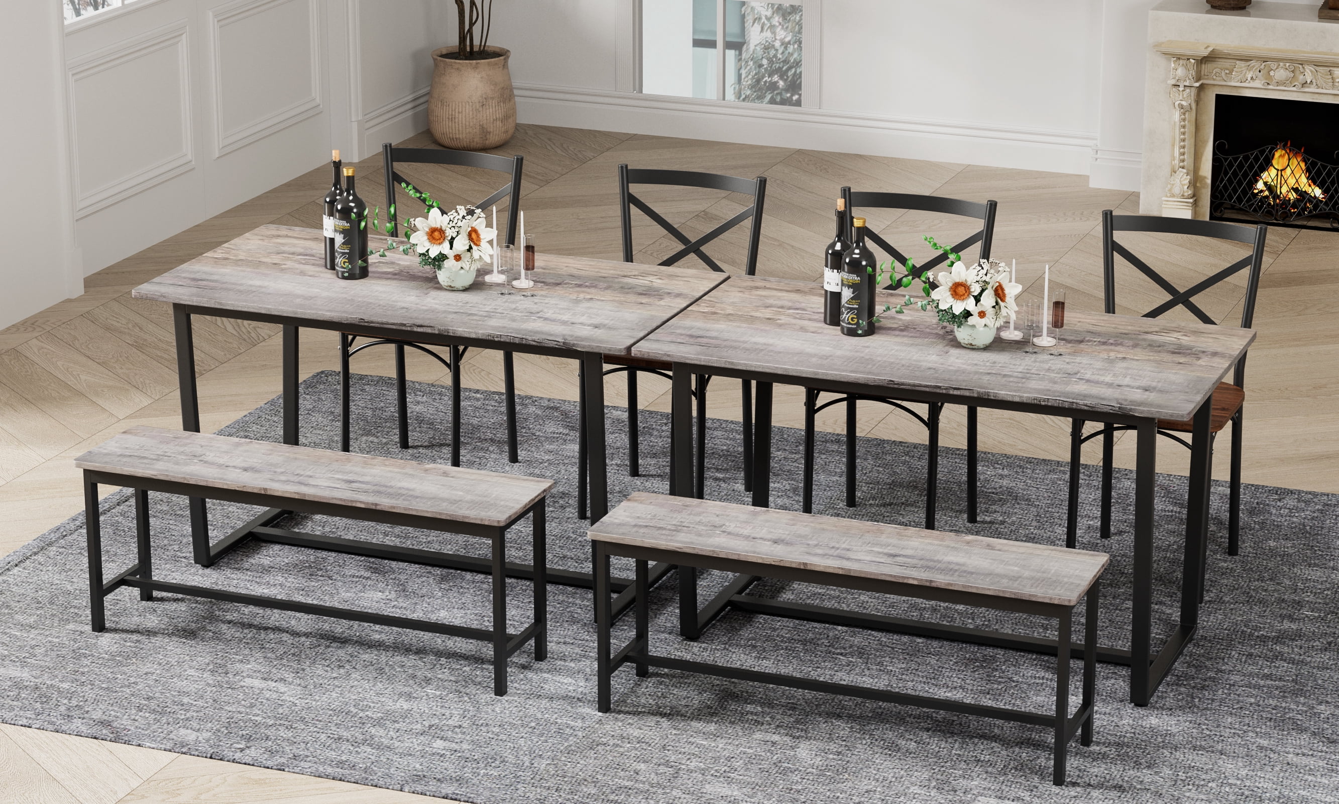 4-Piece Dining Table Set with 2 Chairs and Bench,Modern Kitchen Table Set for Breakfast,Small Space,Apartment,Gray