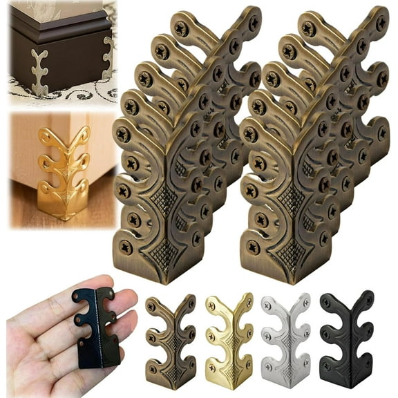 Baseboard Corner Protectors, 10/20-Pack Vintage Metal Skiffers for Furniture Cabinets and Boxes, Decorative Bronze Corner Guard Covers