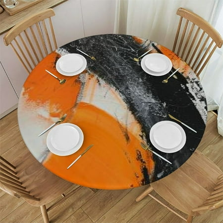 

YANMS Modern Abstract Grey Orange Minimalist Textured Round Table Cover 100% Polyester Fiber 42-46