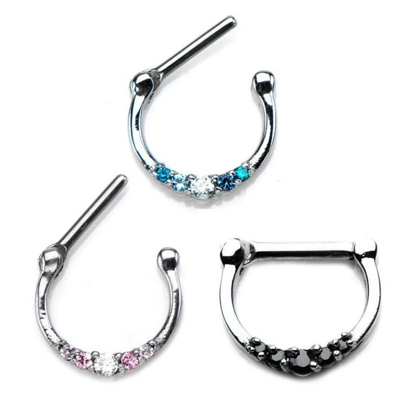 Septum Ring Prong Set Jewel Clicker Surgical Steel 16 gauge (6mm)