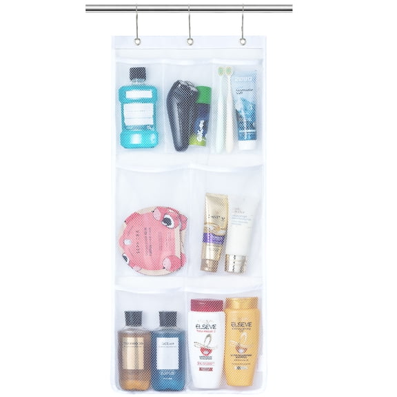 Mesh Shower Caddy, 7 Pockets Hanging Shower Organizer with Quick Drying Mesh, Portable Space Saving Bathroom Organizer to Hold Soap, Shampoo and Cruise Ship Essentials, White, 1 Pack
