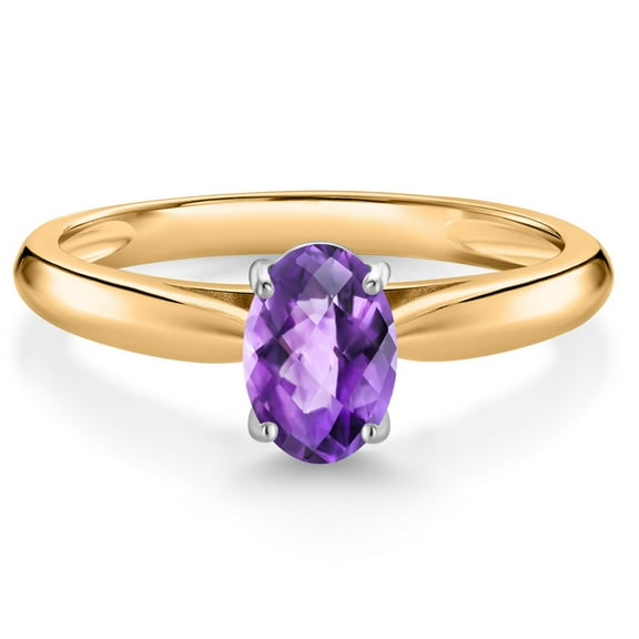 Gem Stone King 10K Yellow Gold Purple Amethyst Solitaire Engagement Ring for Women (0.75 Cttw, Oval Checkerboard 7X5MM, Gemstone February Birthstone, Size 6)