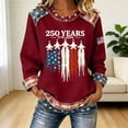 thumbnail image 2 of Women's 4th of July Graphic Hoodless Sweatshirt Patriotic Independence Day Letter Print Style Casual Crewneck Sweatshirt Fall Winter Fashion Top Red L, 2 of 4